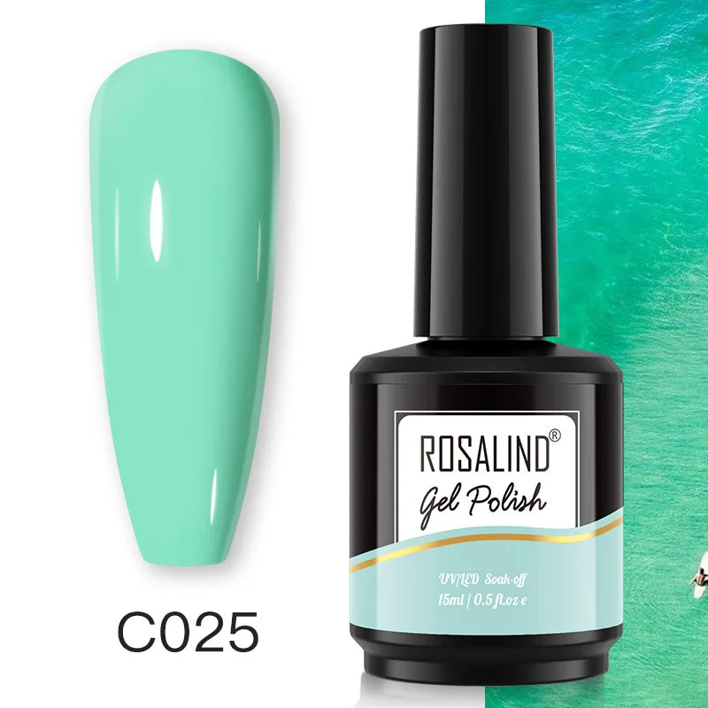 ROSALIND Mini/15ml Soak Off Pure Color Nail Gel Bright For Nail Art Design LED/UV Lamp Semi Permanent Need Base Top Coat