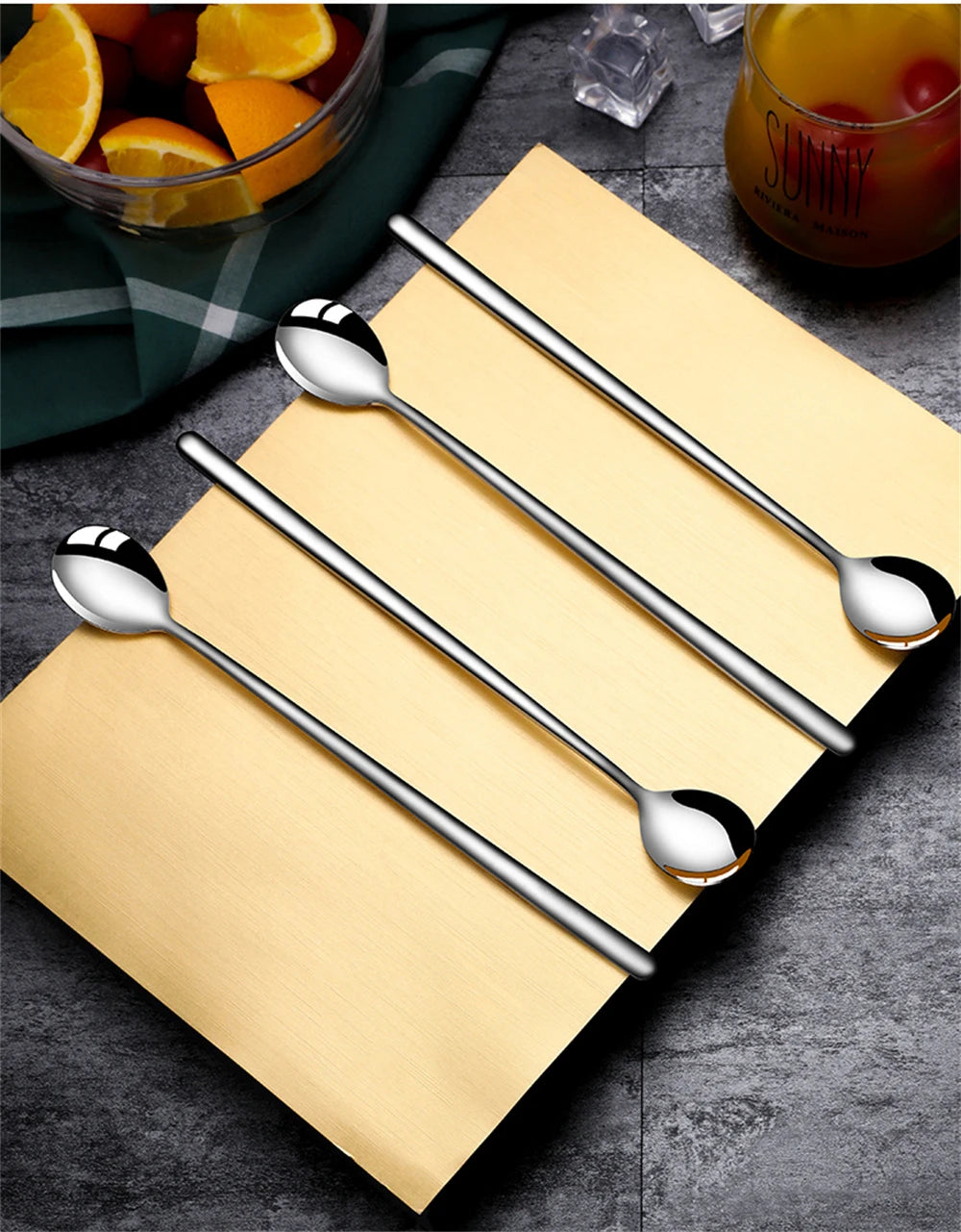 Long Handled 304 Stainless Steel Coffee Spoon Ice Cream Dessert Tea Stirring Spoon For Picnic Kitchen Dining Bar Tools Accessory