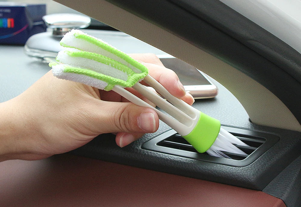 Multifunction Car Air Vent Cleaner Mini Double-end Micro Fiber Vent Duster Removable Cloth Cover Portable Cleaning Brush For Car