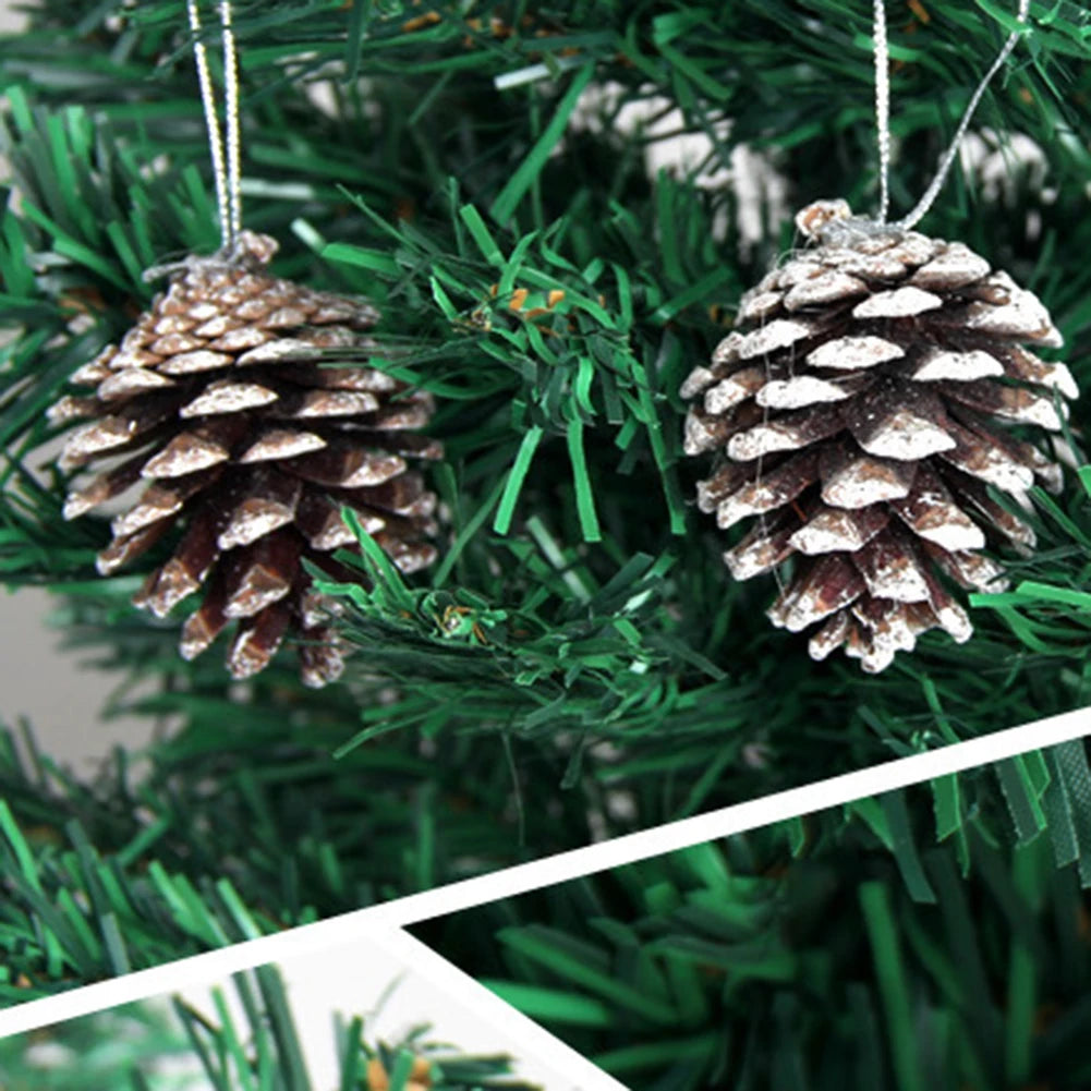 6pc/set Small Pine Cones Christmas Tree Pendant 5CM Original Color Pine Cone Ornaments Natural White Edge Pine Cone Xmas Crafts