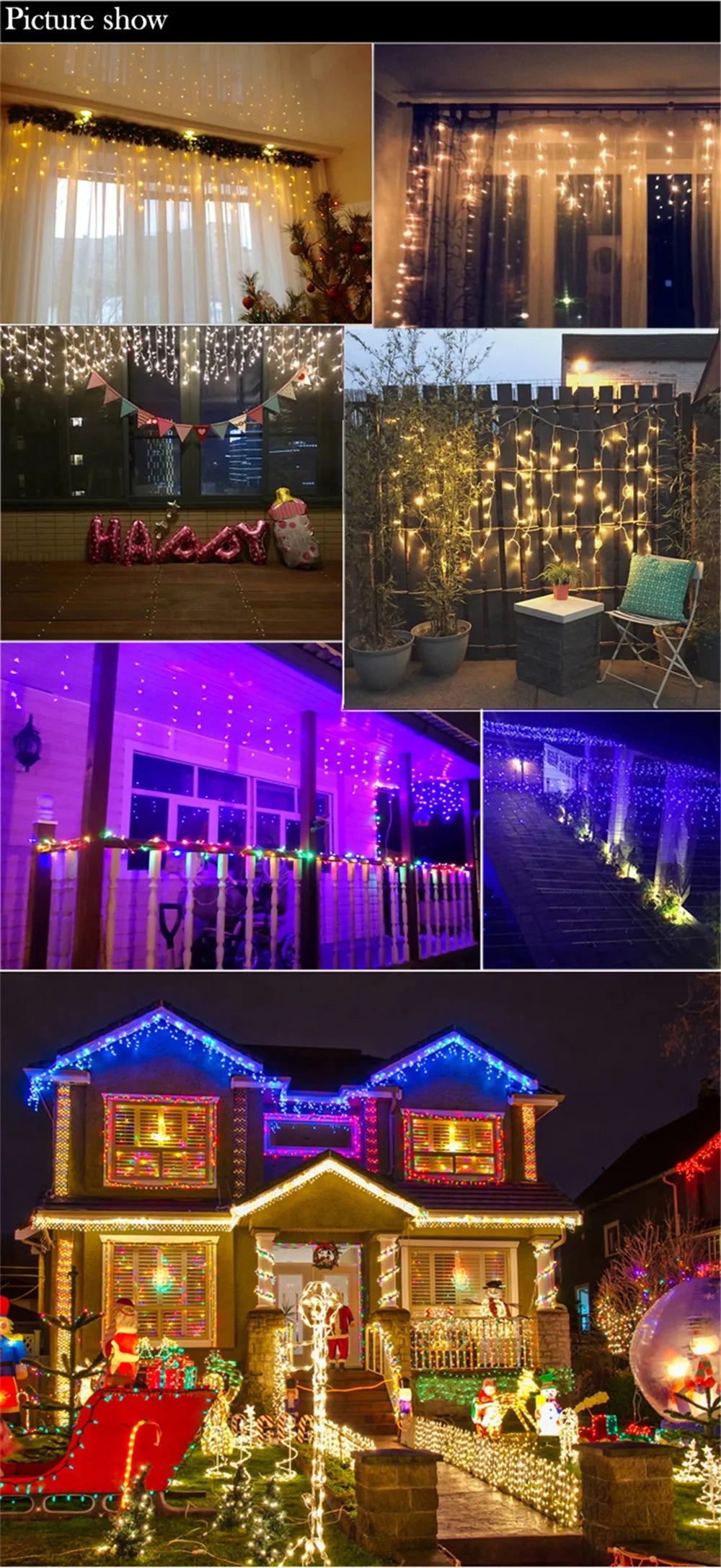 Christmas Decorations For Home Outdoor LED Curtain Icicle String Light Street Garland On The House Winter 220V Droop 0.3-0.4m