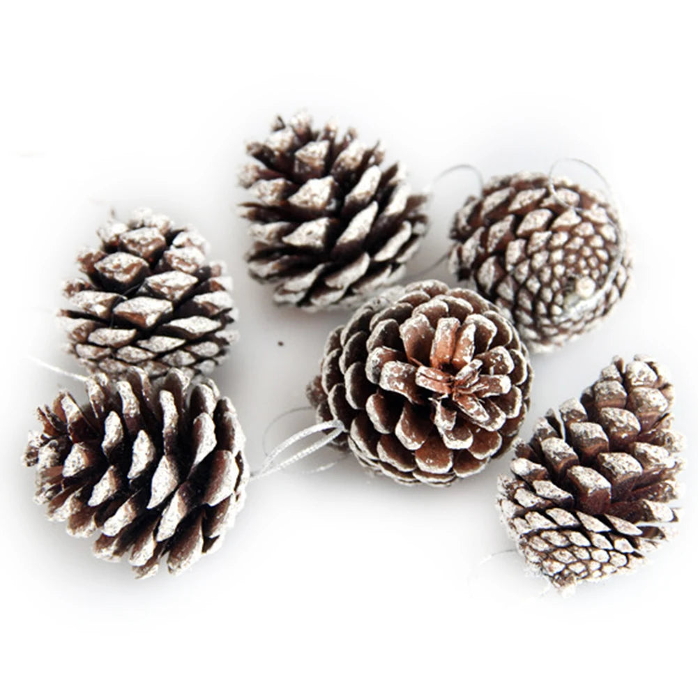 6pc/set Small Pine Cones Christmas Tree Pendant 5CM Original Color Pine Cone Ornaments Natural White Edge Pine Cone Xmas Crafts