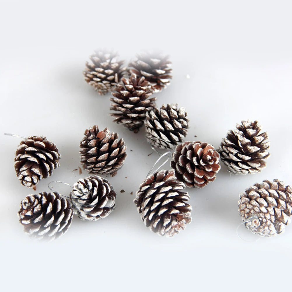 6pc/set Small Pine Cones Christmas Tree Pendant 5CM Original Color Pine Cone Ornaments Natural White Edge Pine Cone Xmas Crafts