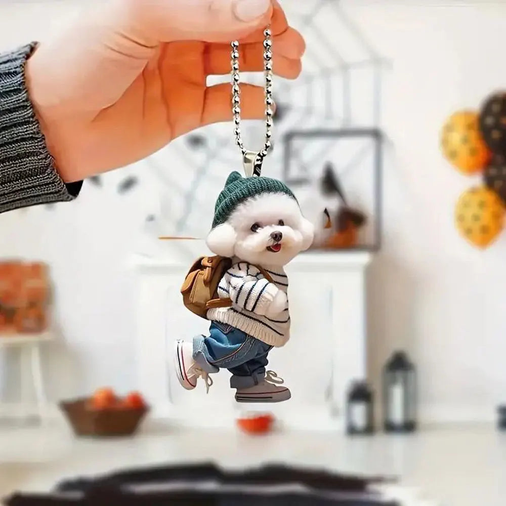 Cute 2D Acrylic Puppy Pendant Trendy Backpack Teddy Dog Xmas Tree Hanging Ornaments Car Decorative Christmas Decorations Gifts