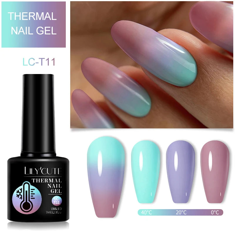 LILYCUTE 7ML Thermal Gel Nail Polish Ultra-thin Temperature Color Changing Gel Polish Semi Permanent UV Gel Nail Art Gel Varnish