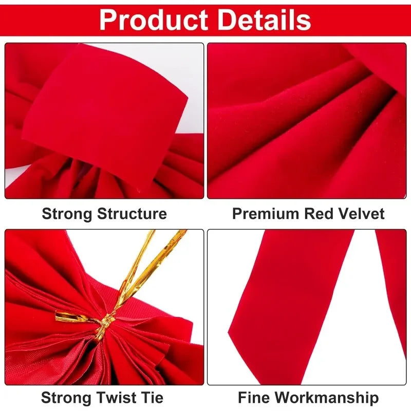 Big Bowknot Red Ribbon Christmas Tree Topper Decoration Red Bow Xmas Wedding Decor for Home Front Door Pendant Decor Party Prop