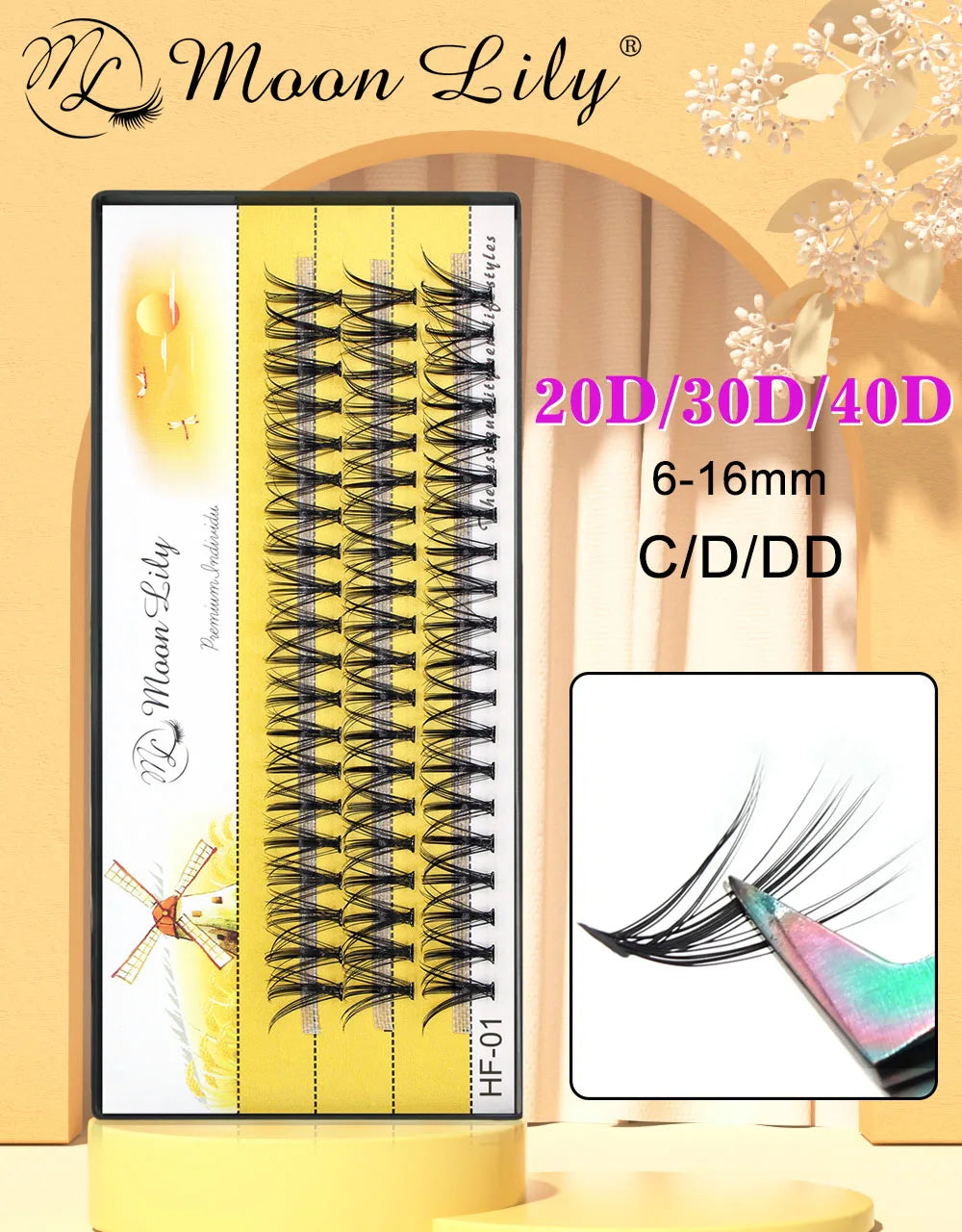 Moonlily Soft Mink 20D/30D/40D Lashes Cluster Eyelash Extension Natural Long 3D Volume Effect Faux Bunche Individual Makeup