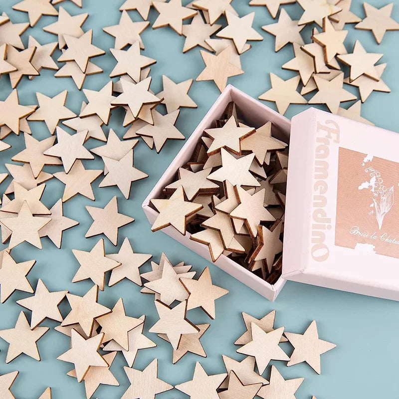 100-500Pcs Mini Wooden Stars Blank Wooden Star Slices Christmas Star Mixed Size Wooden Star for DIY Christmas Craft Make Supply