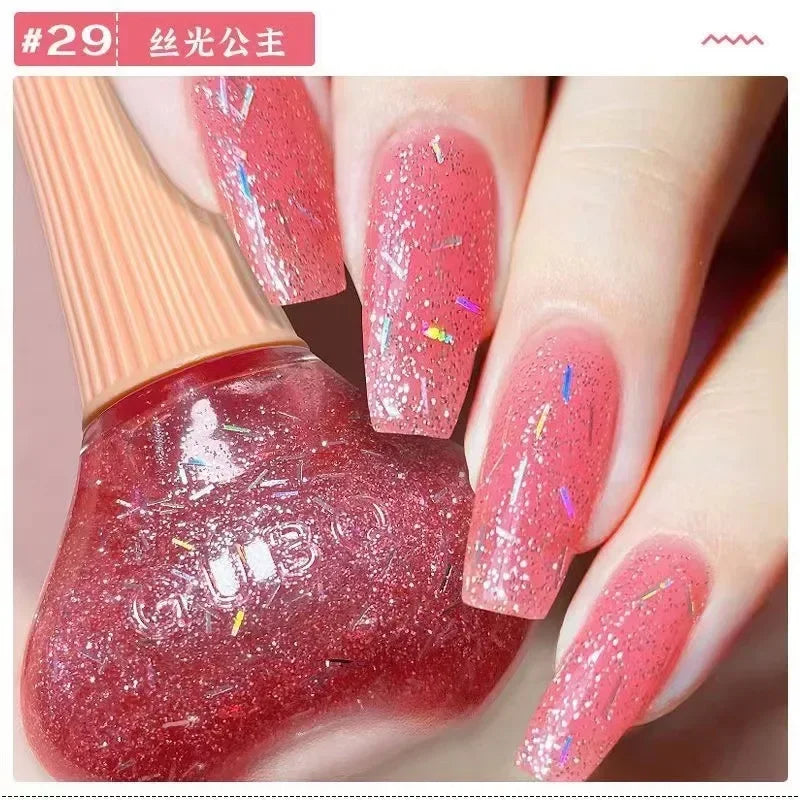 12ml Nail Polish Oil-based Nail Polish No-bake Quick Dry Non-tear Small Glitter Transparent Red Blue Green Nude 45 Colors