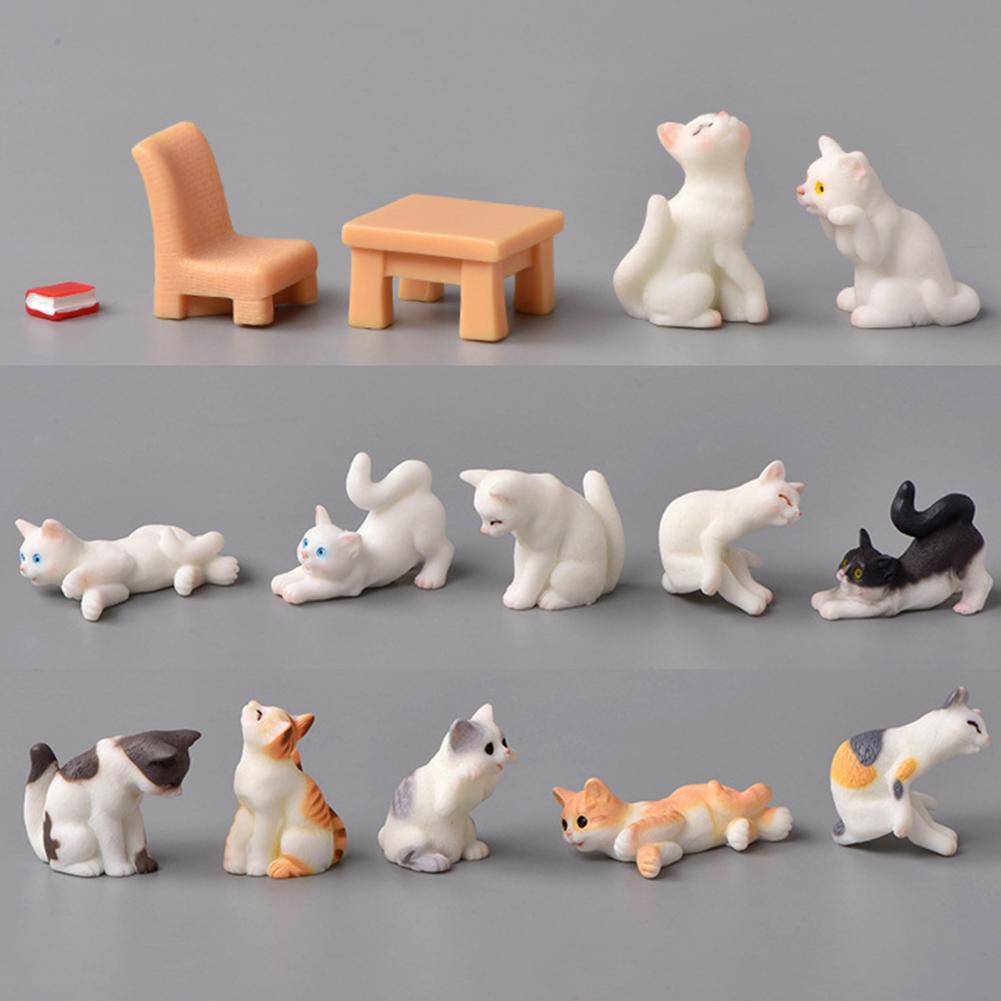 Kawaii Mini Cat Ornament Garden Kitten Statue Gift Kids Miniatures Cat Kitten Family Cat Decorative Figurines Cute Cat Crafts