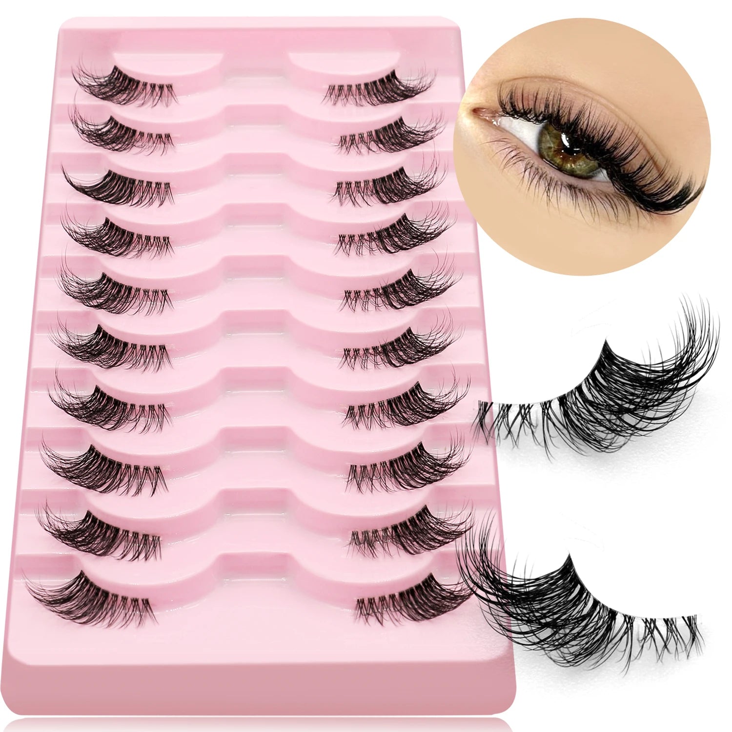 GROINNEYA Half Eye Lashes 5/6/10 Pairs Cat Eye Lashes Clear Band Fake Eyelashes Eye Elongated Natural Look Eyelashes Extension