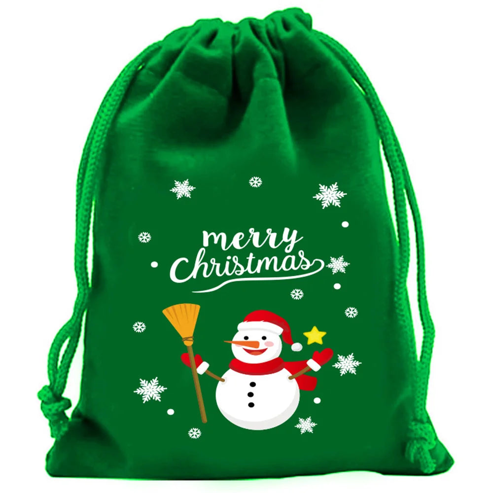 1pc Xmas Velvet Bags Small Candy Gift Bag Drawstring Pouch Christmas Party Favor Boutique Jewelry Packaging Bags 2025 New Year