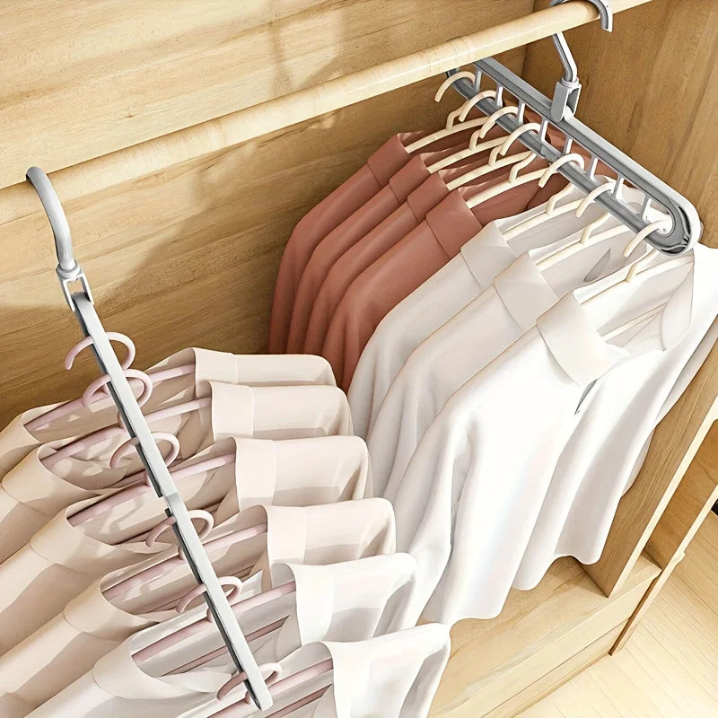 3pcs, Plastic 9-Hole Foldable Hangers, Heavy Duty Space Saving Clothes Organizer Hangers, For Room, Closet, Wardrobe, Home & Dor