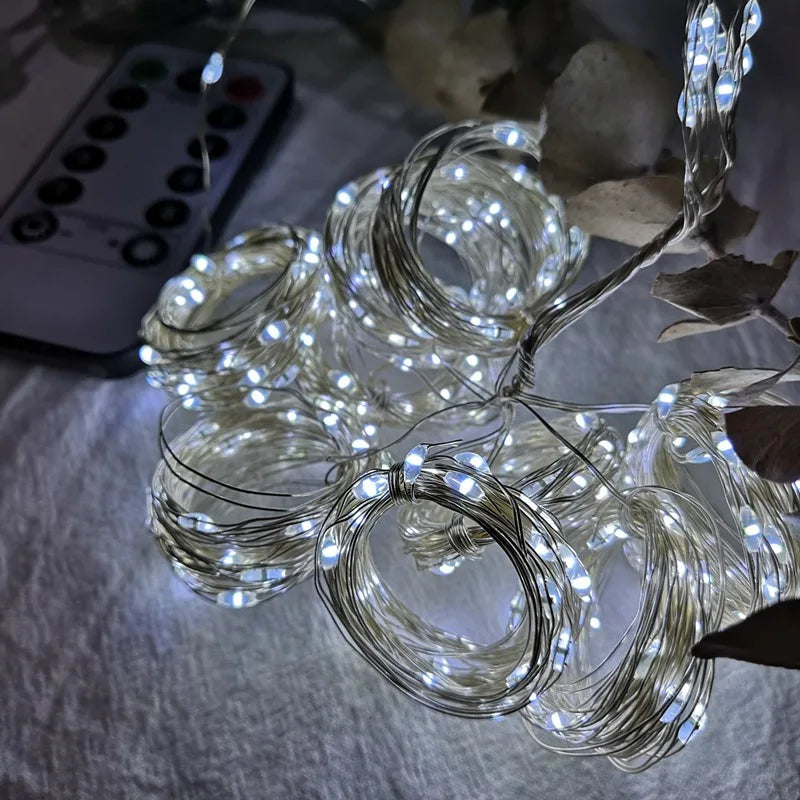 LED Garland Curtain Lights 8 Modes USB Remote Control Fairy Lights String Wedding Christmas Decor for Home Bedroom New Year Lamp