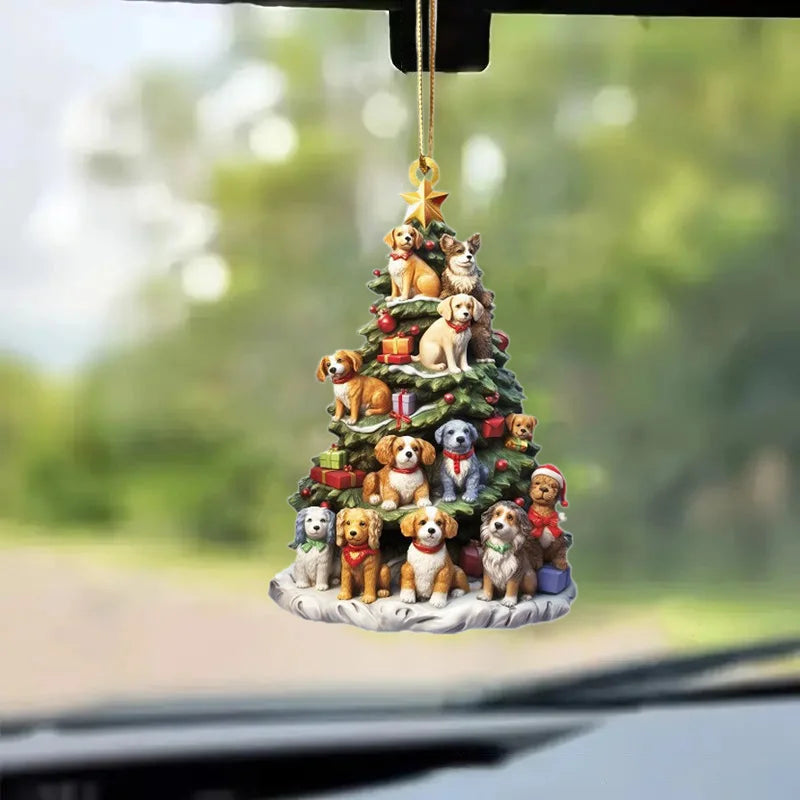 Acrylic Christmas Pendant Cartoon Bookshelf Dogs Star Ornaments Xmas Tree Car Rearview Mirror Hangings Navidad Party Decorations