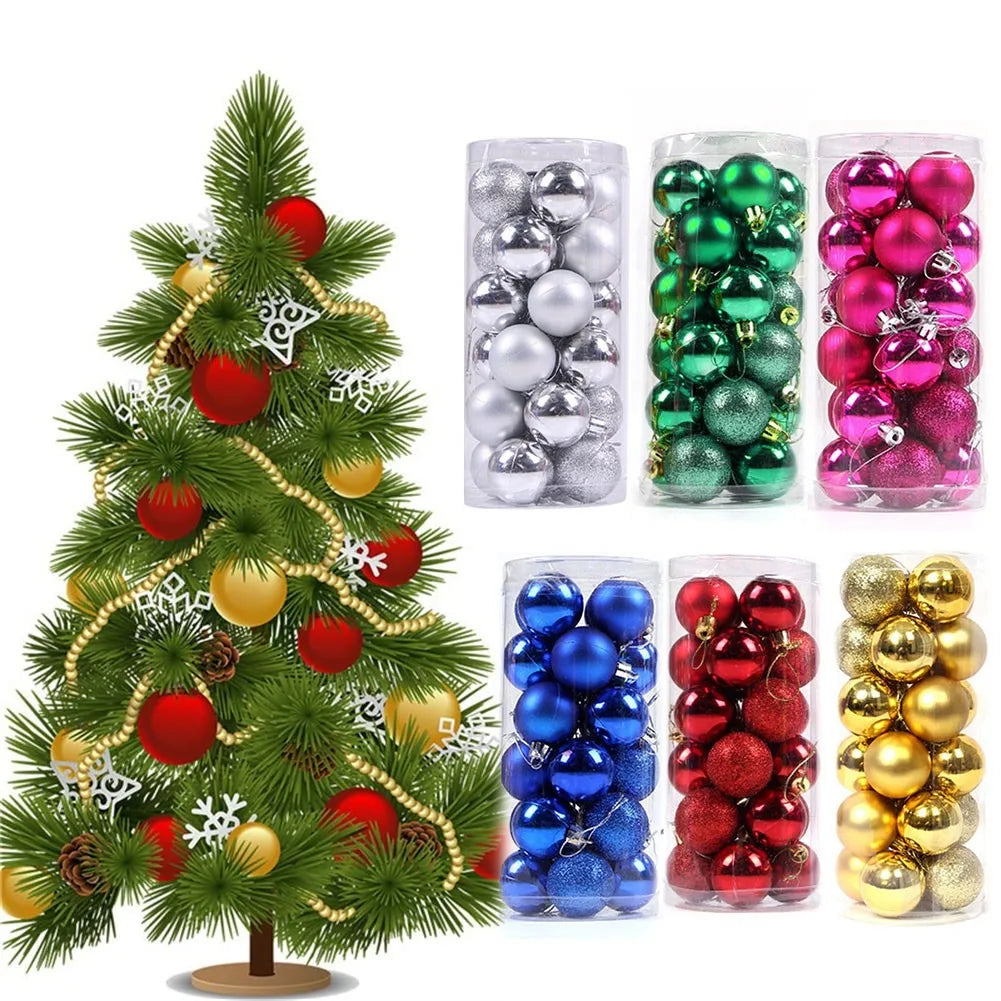 24pcs Christmas Balls Christmas Tree Ornaments Ball Hanging Xmas Tree Pendants Home Party Decor 2025 New Year Gifts Noel Navidad