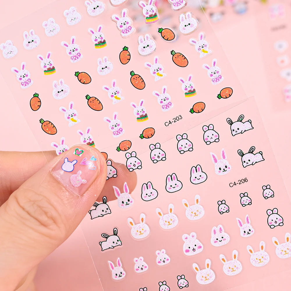 30pcs Children's Cartoon Rabbit Nail Stickers with Sequins and Glitter Colorful Flowers DIY Decal Kid Toy Kawaii Girl Ornaments*