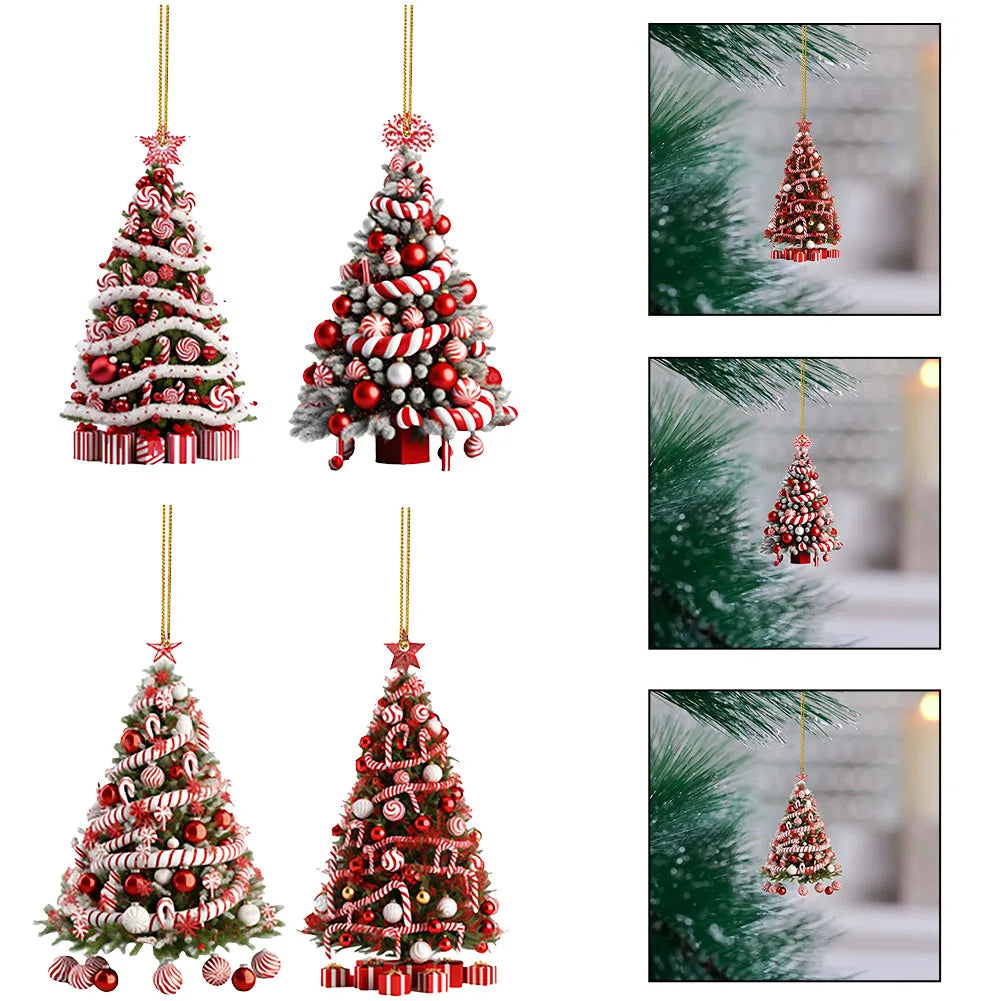 New Year 2024 Light Reflection 2D Christmas Tree Pendant Gifts Decor Ornaments Christmas Tree Tabletop Ornament Decor