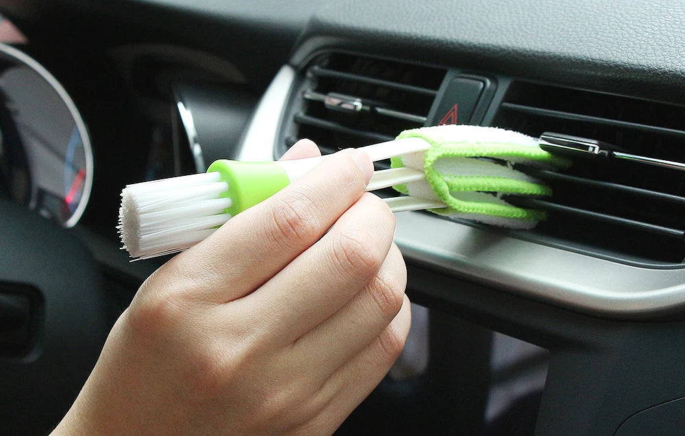 Multifunction Car Air Vent Cleaner Mini Double-end Micro Fiber Vent Duster Removable Cloth Cover Portable Cleaning Brush For Car