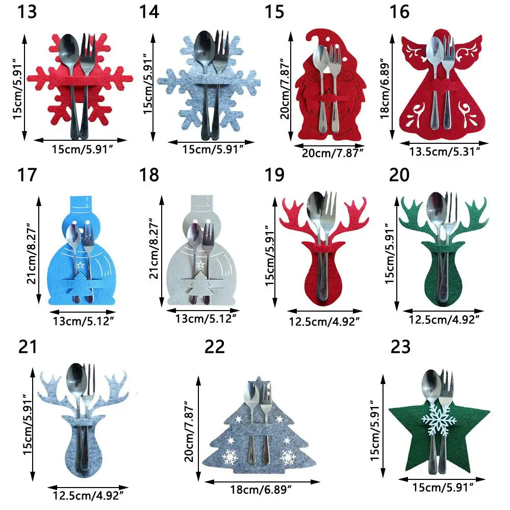 4PCS 44 Styles Christmas Knife and Fork Holder Elk Xmas Tree Pocket Cutlery Bag Non-woven fabric Cookware Organizer Table Decor