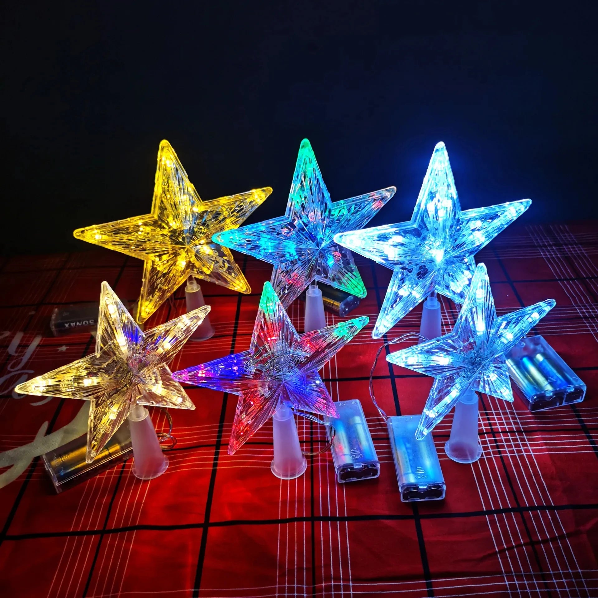 Christmas Tree Ornaments Top Stars LED Light Lamp Christmas Decorations For Home Xmas Trees New Year 2024 Navidad Natal Noel