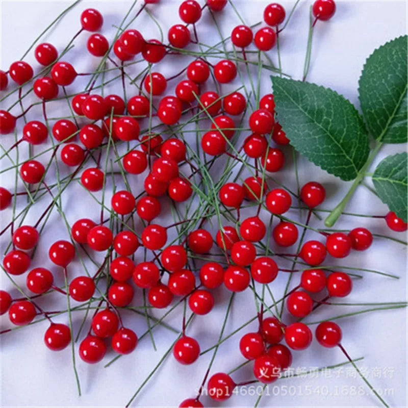 200/100/50Pcs Christmas Berries Simulation Berry Artificial Flower Red Fruit Cherry Plants Home Christmas Party DIY Decoration