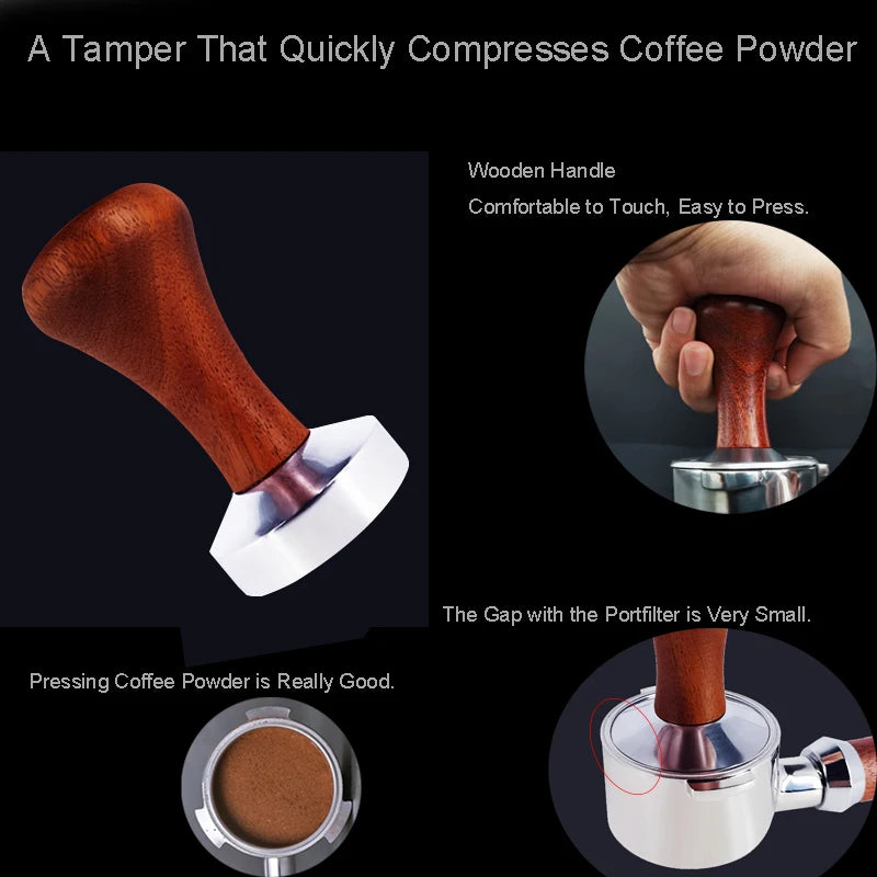 51mm 53mm 58mm Espresso Tamper Coffee Barista Flat Base Coffee Tampers With Wood Handle