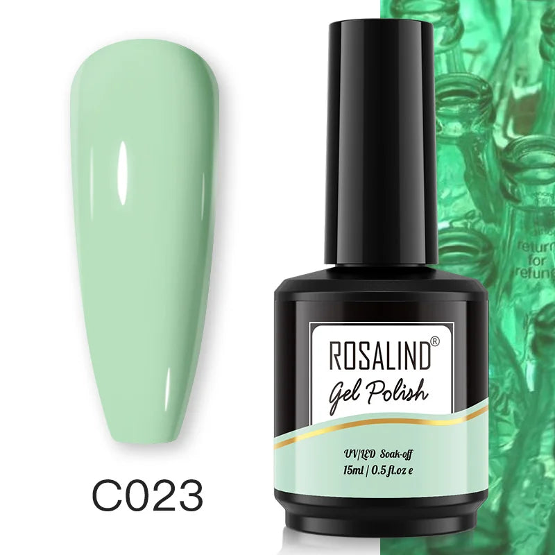 ROSALIND Mini/15ml Soak Off Pure Color Nail Gel Bright For Nail Art Design LED/UV Lamp Semi Permanent Need Base Top Coat