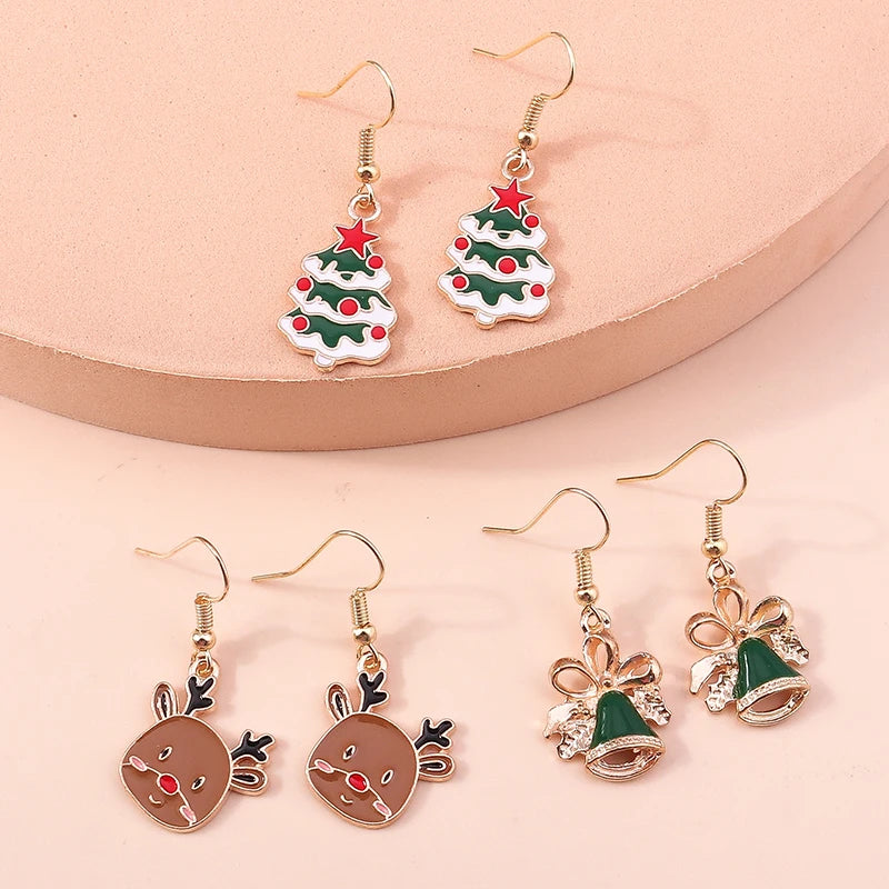 New Fashion Mix Styles Merry Christmas Drop Earrings for Women Christmas Tree Deer Santa Dangle Earrings New Year Jewelry Gifts