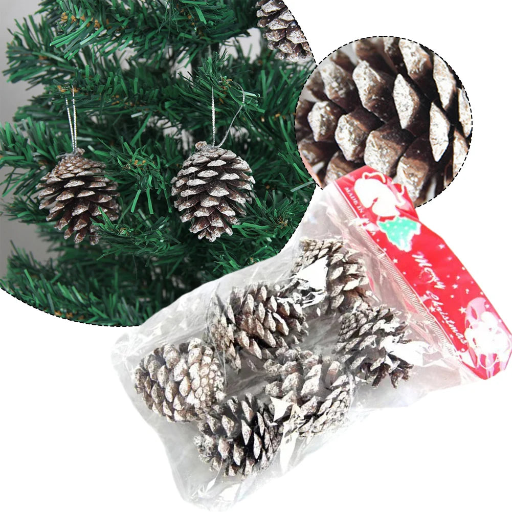 6pc/set Small Pine Cones Christmas Tree Pendant 5CM Original Color Pine Cone Ornaments Natural White Edge Pine Cone Xmas Crafts