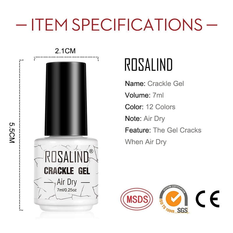 ROSALIND Cracked Gel Nail Polish Air Dry Nail Varnish Hybrid Crackle Manicure Acrylic Art UV Gel Semi Permanent Base Top Coat