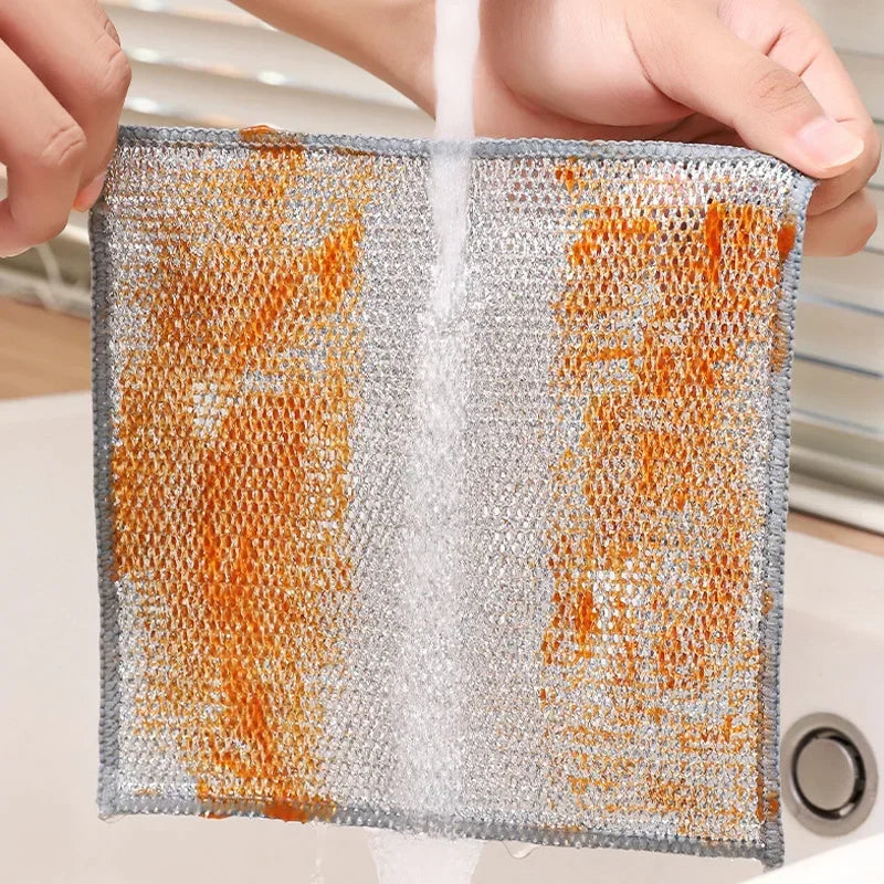 Wholesale Metal Steel Wire Rags Cloth Home Kitchen Pot Pan Dishwashing Double-sided Dishcloth Cleaning Cloths Towel Scrubber Rag