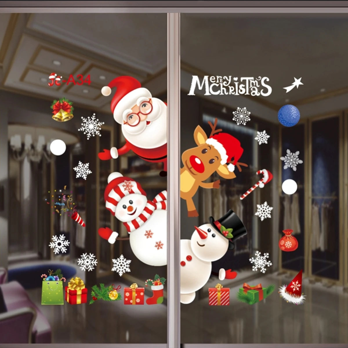 Christmas Wall Window Stickers Marry Christmas Decoration For Home 2024 Christmas Ornaments Xmas Navidad Gift New Year 2025