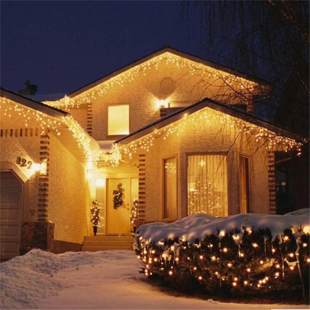 Christmas Decorations For Home Outdoor LED Curtain Icicle String Light Street Garland On The House Winter 220V Droop 0.3-0.4m