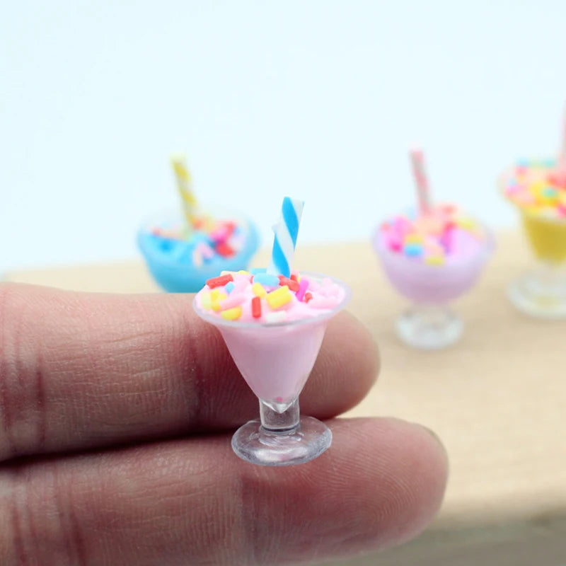 4Pcs 1/12 Dollhouse Simulation Ice Cream Cup Dollhouse Miniature Kitchen Food Accessories Dolls House Decoration Toys