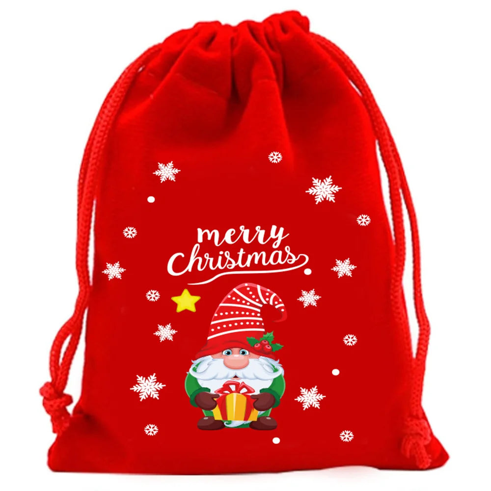 15x20cm Xmas Velvet Bags Candy Gift Bag Drawstring Pouch Christmas Party Favor Boutique Jewelry Packaging Bags New Year 2025