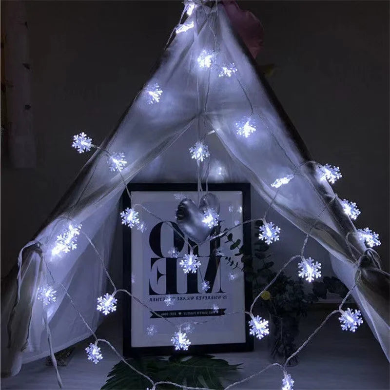 10/20/80Leds Snowflake String Garland Fairy Lights USB/Battery Powered Christmas Tree Holiday New Year Bedroom Decoration Lamps