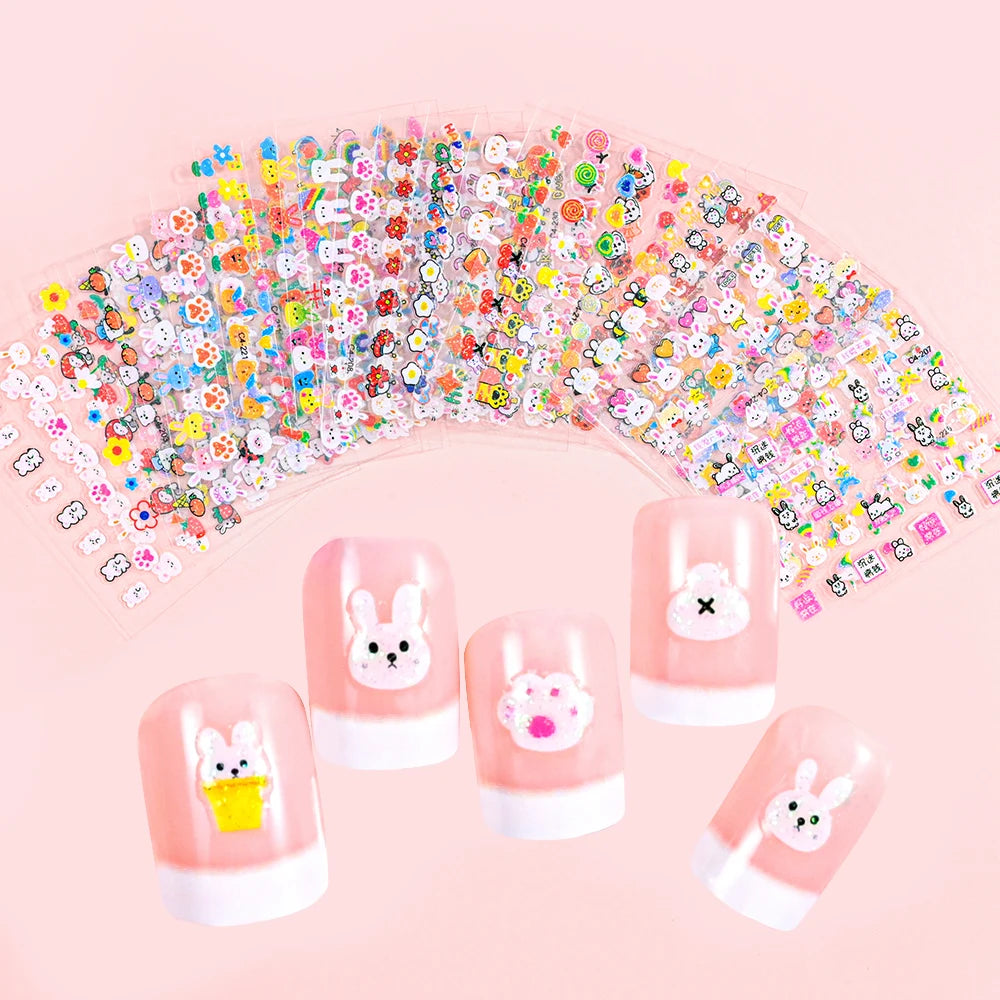 30pcs Children's Cartoon Rabbit Nail Stickers with Sequins and Glitter Colorful Flowers DIY Decal Kid Toy Kawaii Girl Ornaments*