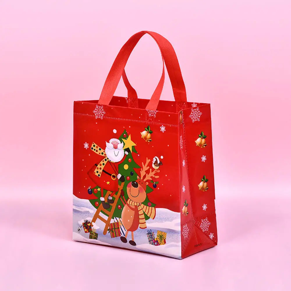 1pc Christmas Non-Woven Fabric Tote Bags New Year Candy Gift Packaging Santa Claus Kids Holiday Happy Year Party Favors