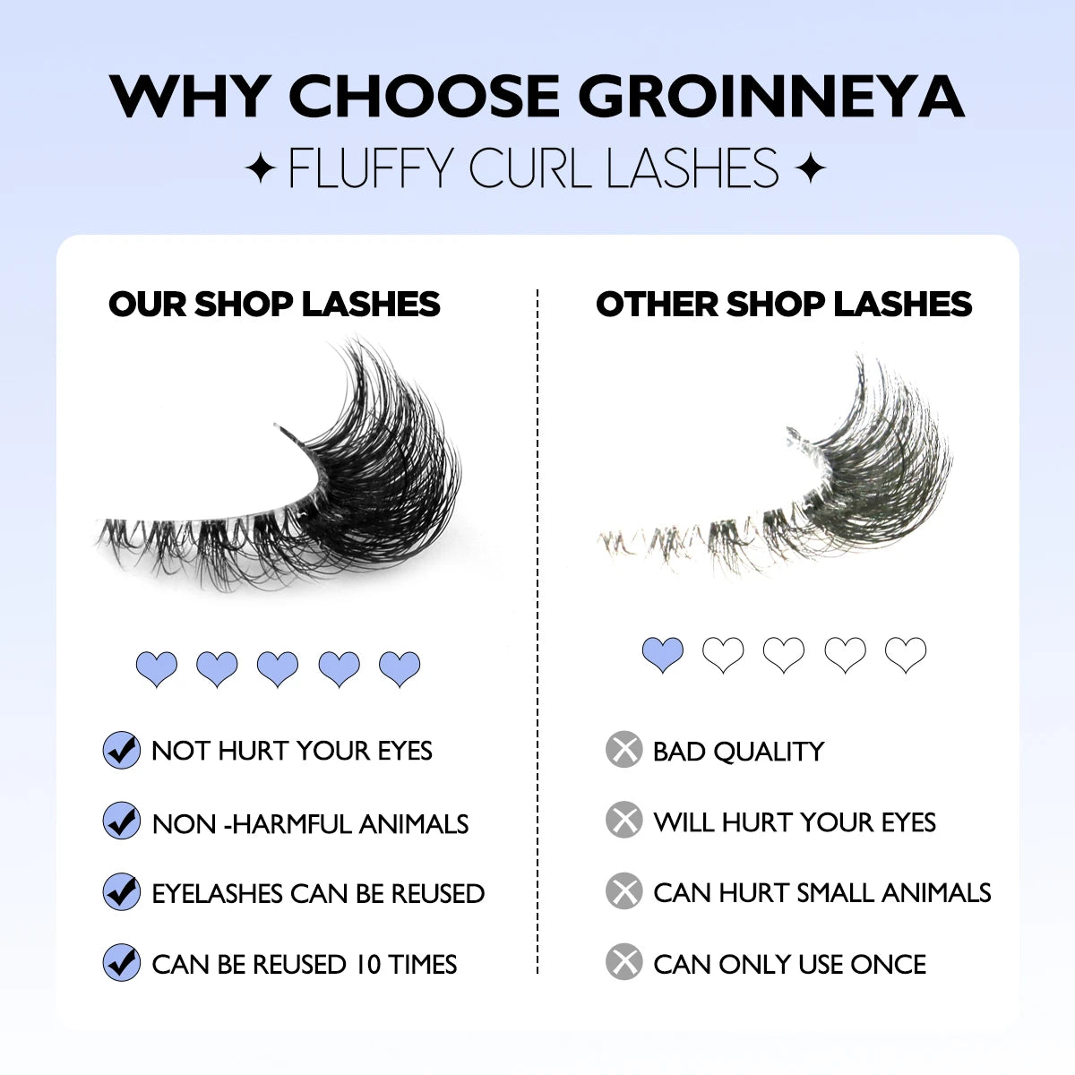 GROINNEYA False Eyelashes Cat Eye Lashes 5/7 Pairs Half Eye Lashes Fluffy Soft Natural Look Nvisible Band Mink lashes Makeup