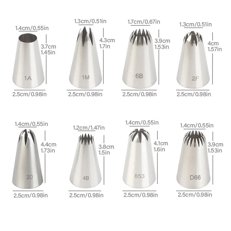 8pcs Piping Nozzles Set, Stainless Steel Icing Nozzles, Cream Cake Piping Tips For Dessert Biscuit Cup Cake, Kitchen Accessories