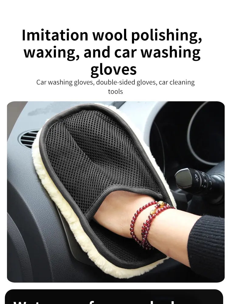 Car Washing Imitation Wool Gloves Thickened Plush Car Wiping Gloves Waxing Polishing Car Cleaning Products