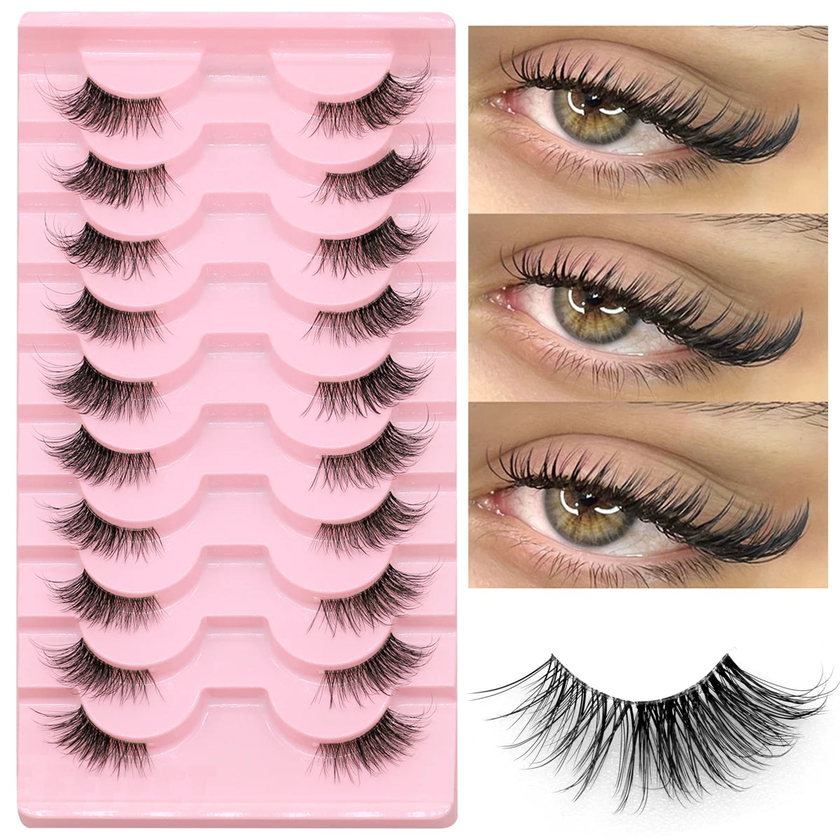 GROINNEYA Half Eye Lashes 5/6/10 Pairs Cat Eye Lashes Clear Band Fake Eyelashes Eye Elongated Natural Look Eyelashes Extension