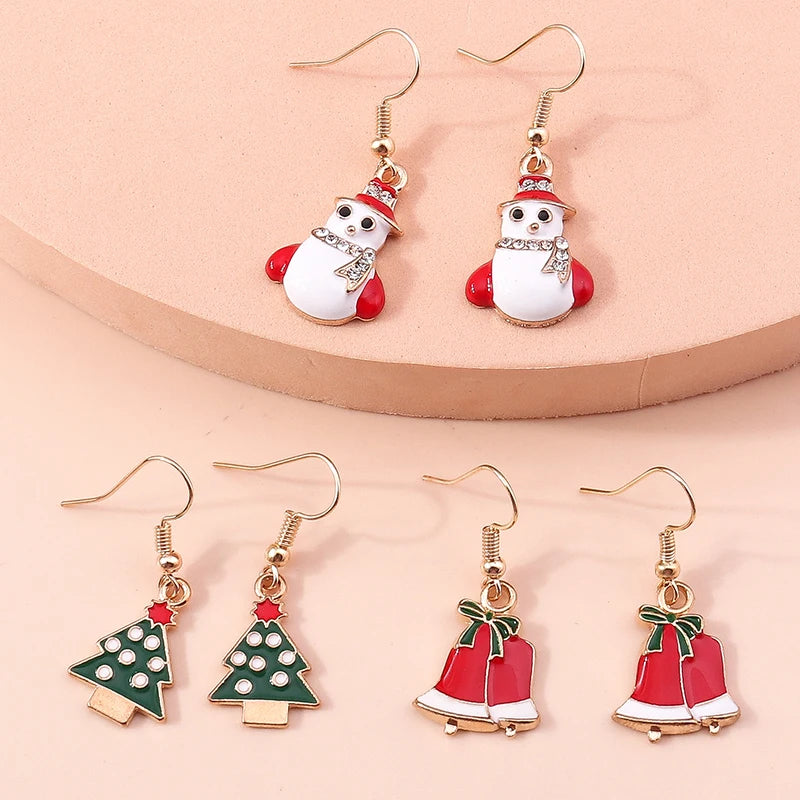 New Fashion Mix Styles Merry Christmas Drop Earrings for Women Christmas Tree Deer Santa Dangle Earrings New Year Jewelry Gifts