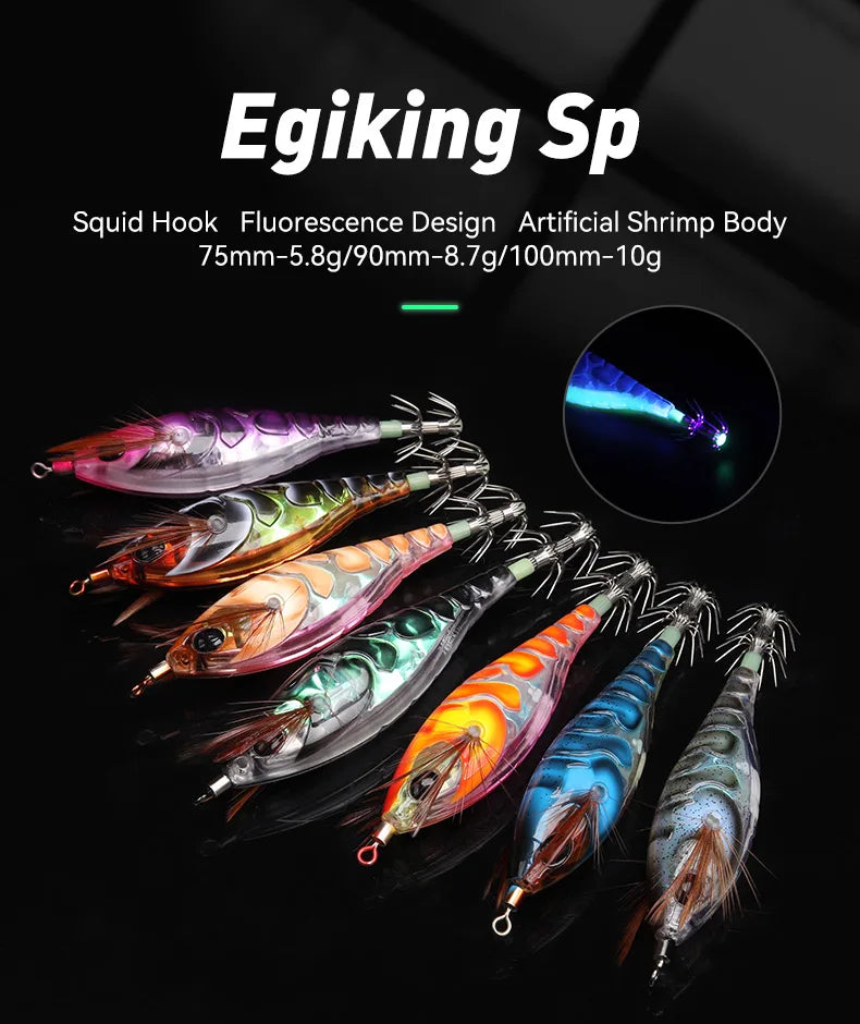 Kingdom SP Fishing Lures 5.8g 8.7g 10g Squid Jigs Artificial Squid Hook Jigging Baits Sea Fishing Cuttlefish EGI Luminous Bait