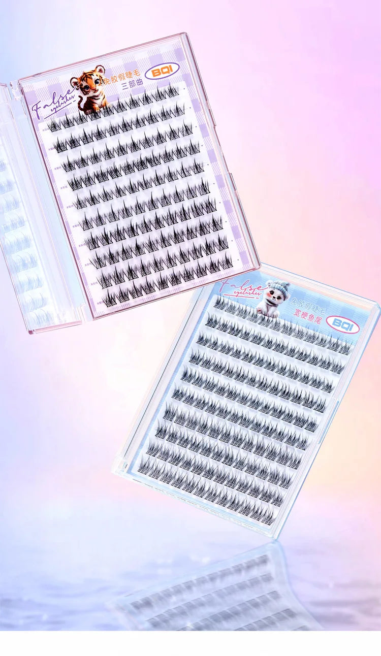 10 Rows of Large Capacity Glue-free False Eyelashes Single Cluster 10-12MM C-curled Natural Self-adhesive false Eyelashes