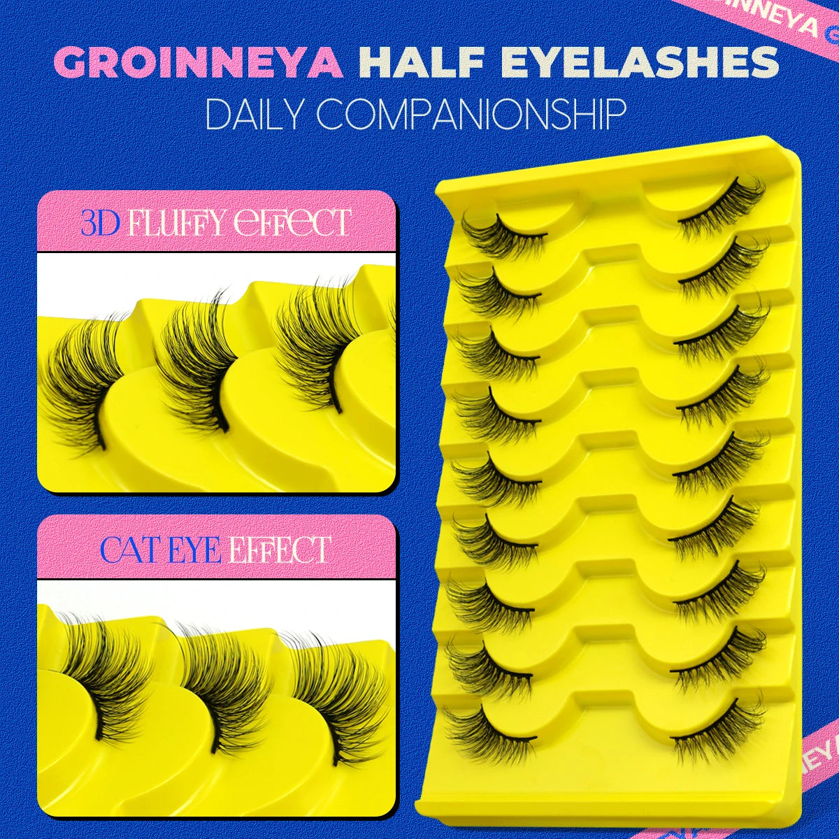 GROINNEYA Half Lashes 5/7/10 Piars Half Lashes Soft Natural Cat Eye Lashes Makeup Tool Fake Eyelashes Extension Fluffy Faux Cils