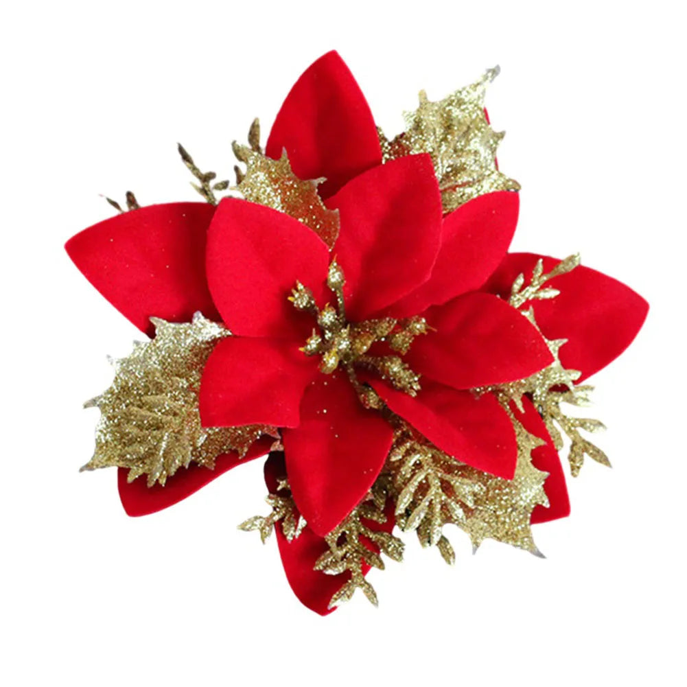 Christmas Flowers For The Tree Christmas Poinsettia Glitter Flower Hanging Xmas Party Tree Decoration Room Ornaments