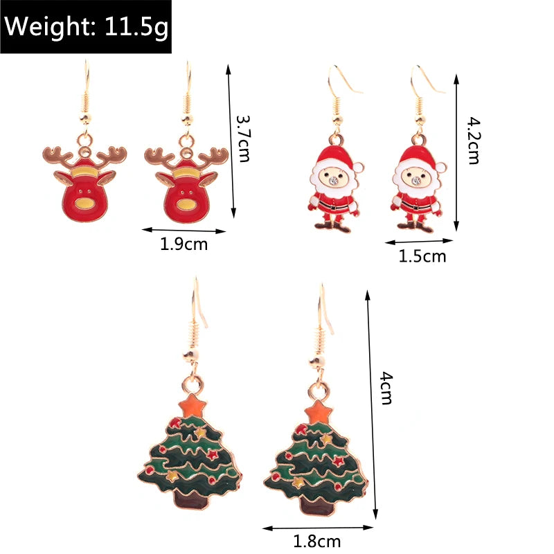 New Fashion Mix Styles Merry Christmas Drop Earrings for Women Christmas Tree Deer Santa Dangle Earrings New Year Jewelry Gifts