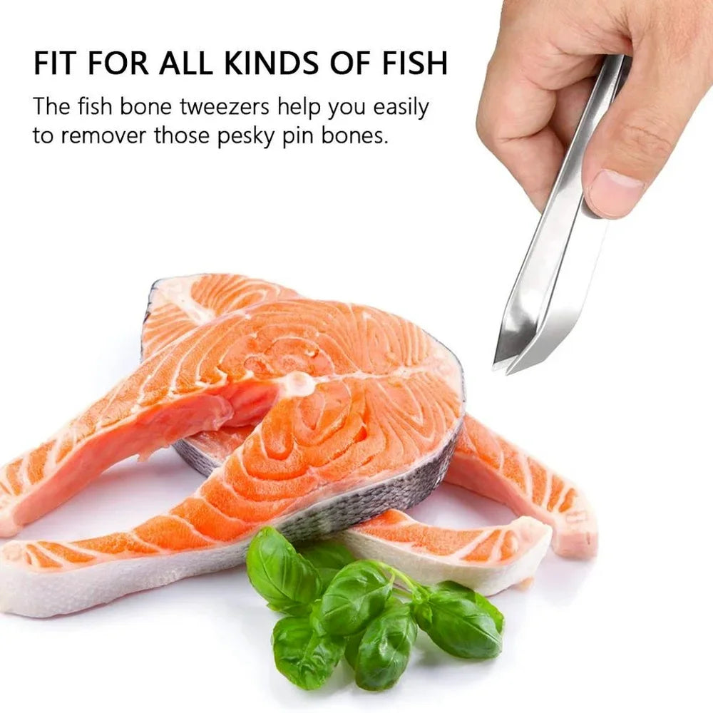 Fish Bone Tweezers Stainless Steel Flat and Slant Tweezers Pliers Remover Tools (4.6") Kitchen Food Gadgets Seafood Tools